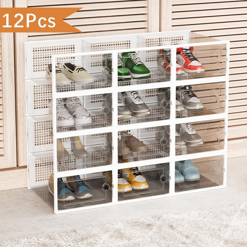 Large 12 Pack Shoe Storage Box, Shoe Organizer for Closet, Clear ...