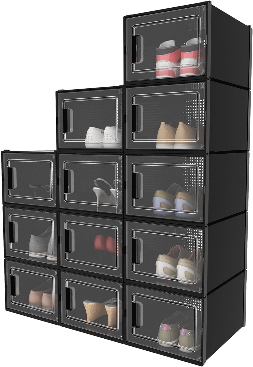 -Large 12 Pack Shoe Storage Boxes, Clear Plastic Stackable Shoe ...