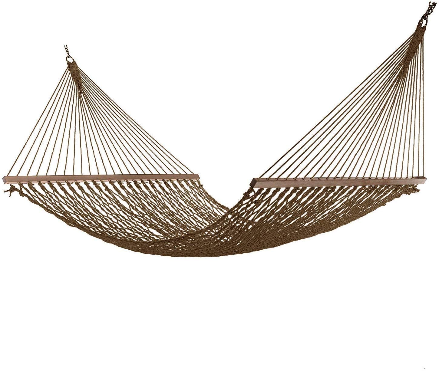 Large 12FT Rope Hammock, Quick Dry Rope Hammock with Double Size Solid Wood Spreader Bar Outdoor