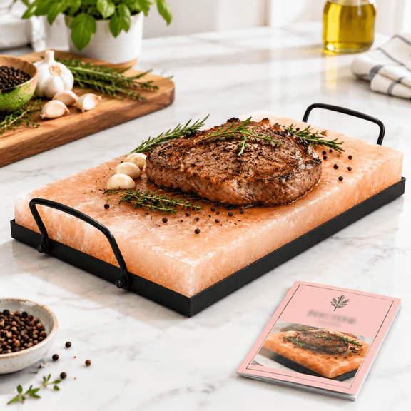 Large 12X8 Food Grade Pink Himalayan Salt Block Cooking Plate with Steel Tray