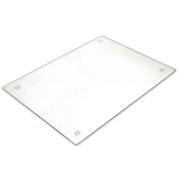 Large 12x16 Tempered Glass Kitchen Cutting Board, Shatterproof Scratch Resistant Surface, Non Slip Feet, Ideal for Chopping Serving Trivet, Dishwasher Safe, Clear