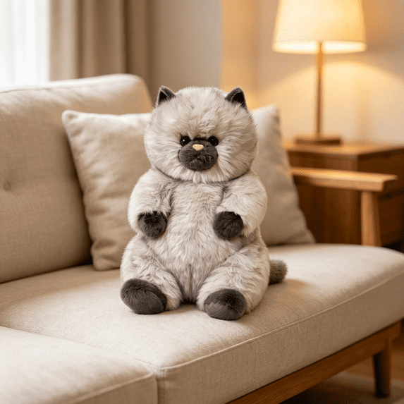 Large 13.78 Inch Fluffy Cat Plushies, Soft Polyester Cat Stuffed Animals, Comfortable Huggable Plush Toys, Kitty Figure for Bedroom Sofa Decor Birthday Gift for All Ages-B