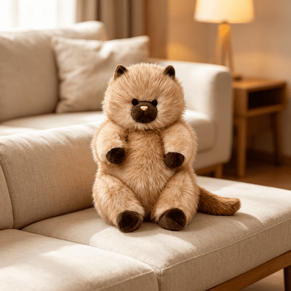 Large 13.78 Inch Fluffy Cat Plushies, Soft Polyester Cat Stuffed Animals, Comfortable Huggable Plush Toys, Kitty Figure for Bedroom Sofa Decor Birthday Gift for All Ages-C