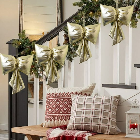 Large 13.8" Beige Velvet Christmas Bow, Fabric Bows for Wreath Garland, Gift Wrapping Wreath Garland Staircase Wedding Decor, Party Banner Bow