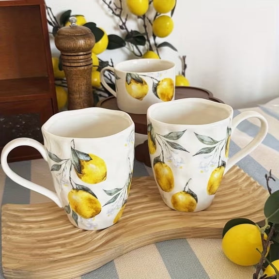 Large 14.2 Ounce Lemon Slice Ceramic Coffee Mug - Perfect for Hot & Cold Drinks, Microwave & Dishwasher Safe