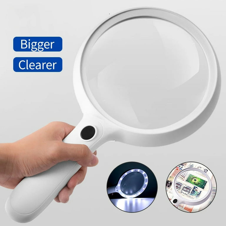 30X High Power Handheld Magnifying Glass LED Light Jumbo Illuminated Magnifier, White