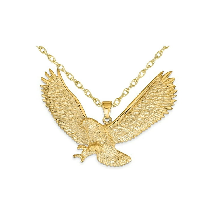 Large 14K Yellow Gold Eagle Charm Pendant Necklace with Chain