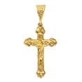 thumbnail image 1 of Large 14k Gold Heavy Plated Budded Trefoil Crucifix Pendant + 30 inch 4mm Curb Chain Necklace Set, 1 of 7