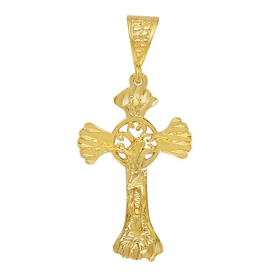 Large 14k Gold Heavy Plated Celtic Jesus Crucifix Palm Pendant + 24" 4mm Curb Chain Necklace Set