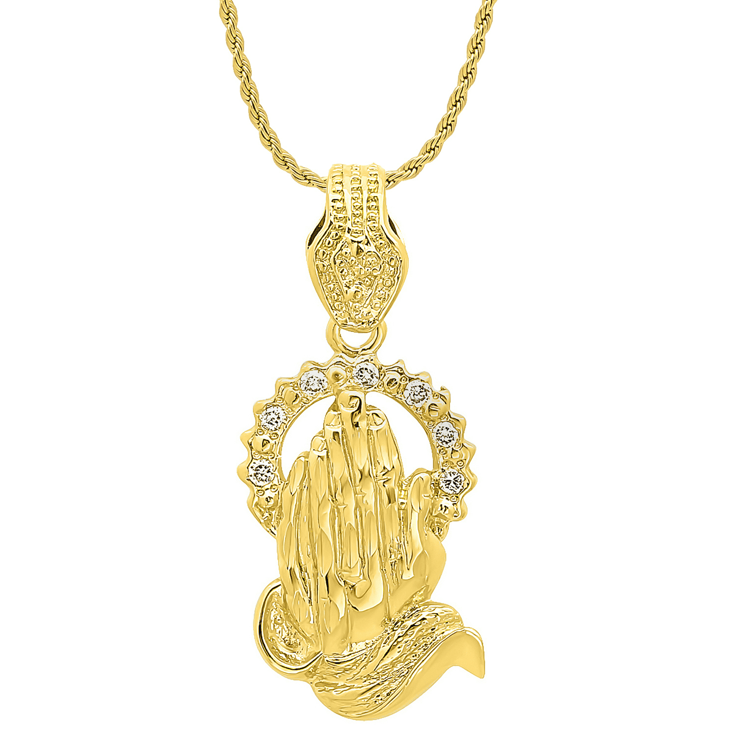 Iced Out Pendant Praying Hands Necklace For Men Gold Hip Hop Necklace Jewelry Bling Chain Accessory From Hiphop2018, $15.94