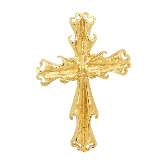 Large 14k Gold Heavy Plated Splayed Open Fancy Cross Pendant + 24" 2.2mm Curb Chain Necklace Set