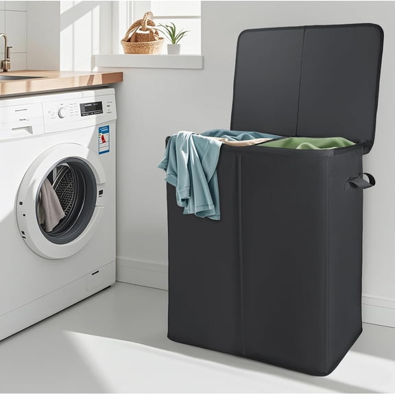 Large 154L Double Laundry Basket with Lid, Collapsible Hamper with 2 Removable Bags, Organized Storage Solution for Bedrooms and Laundry Rooms