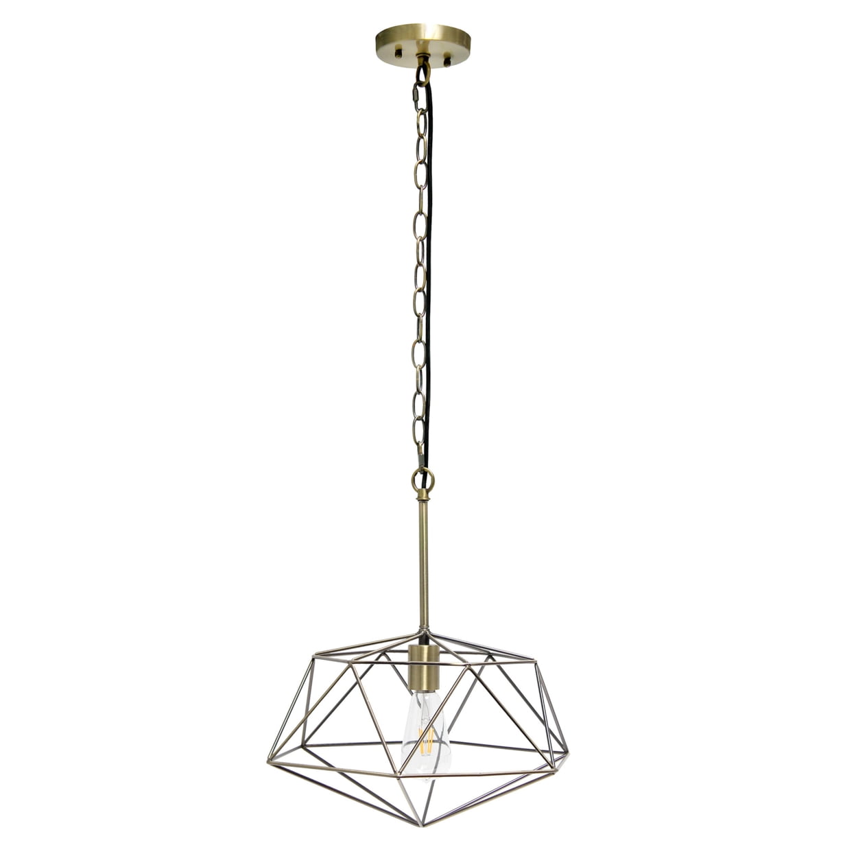 16" Antique Brass Geometric Diamond Pendant Light