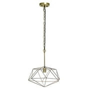 Large 16" Geometric Diamond Shaped Pendant Industrial Metal Wire Cage Hanging Ceiling 1 Light Fixture - Antique Brass