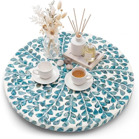 Large 16 Inch Mother of Pearl Lazy Susan for Table Top, Rotating Turntable Organizer Centerpiece Wood Round Spinning Tray for Countertop Kitchen Dining Housewarming Gift