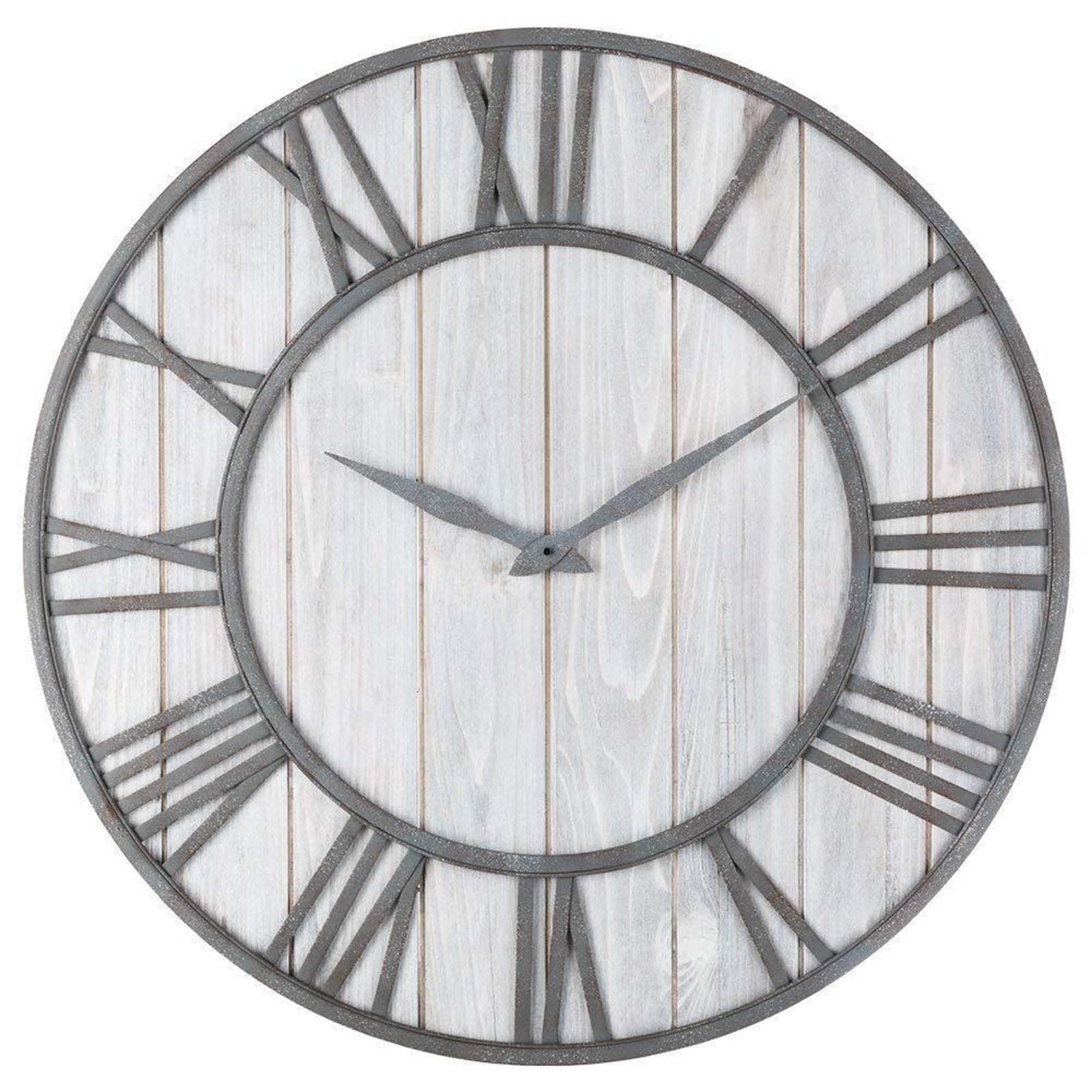 Large 16" Rustic Farmhouse Wall Clock, Silent Non-Ticking Solid Wood & Iron, Perfect for Living Room Decor
