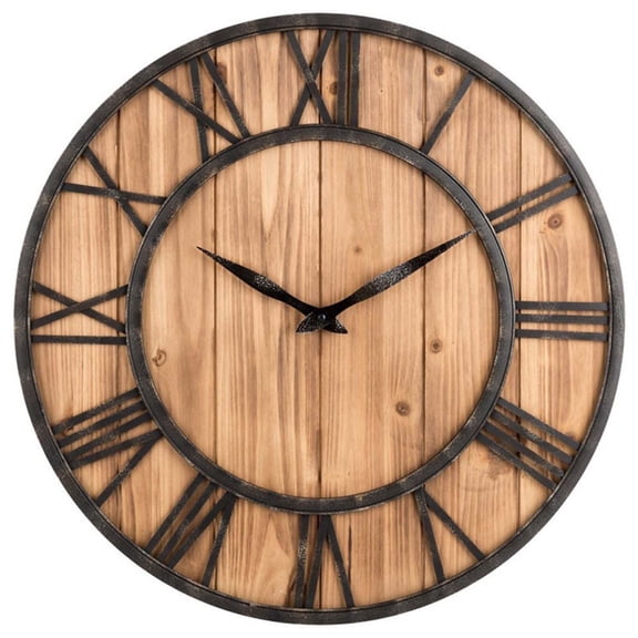 Large 16" Rustic Farmhouse Wall Clock, Silent Non-Ticking Solid Wood & Iron, Perfect for Living Room Decor