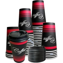 Large 16 oz 25 Count by EcoQuality - Classic Durable Disposable Paper Cups & Black Dome Lids For Hot/Cold Drink, Coffee, Tea, Cocoa, Travel - Large 16 Ounce Cups, 25 Count Cups & 25 Black Lids
