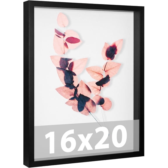Large 16x20 Shadow Box Frame with Soft Linen Back - Memory Display Case, Shatterproof Plexiglass, 12 Push Pins Included, Black