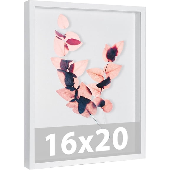 Large 16x20 Shadow Box Frame with Soft Linen Back - Memory Display Case, Shatterproof Plexiglass, 12 Push Pins Included, White