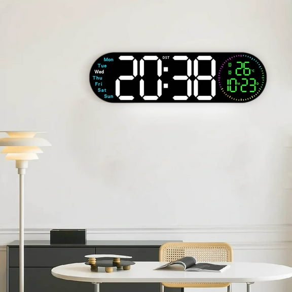 Large 17.3-inch Multifunctional LED Wall Clock with RGB Night Light, Remote Control, Temperature & Humidity Display, Alarm, Auto Brightness, Silent Operation