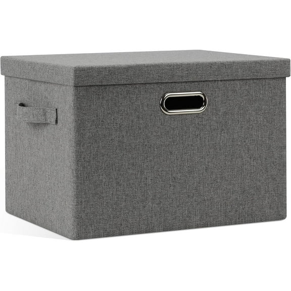Large 17" 36 Quart Collapsible Stackable Storage Bins with Lids, 1 Pack Grey Foldable Fabric Closet Storage Boxes with Lids, 4 Handles Heavy-duty Linen Cube Baskets for Bedroom