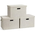 thumbnail image 1 of Large 17" 36 Quart Collapsible Stackable Storage Bins with Lids, 3 Packs Beige Linen Fabric Closet Boxes with Lids, Storage Cube Baskets Container Organizers for Bedroom Office(17 x12 x11), 1 of 7