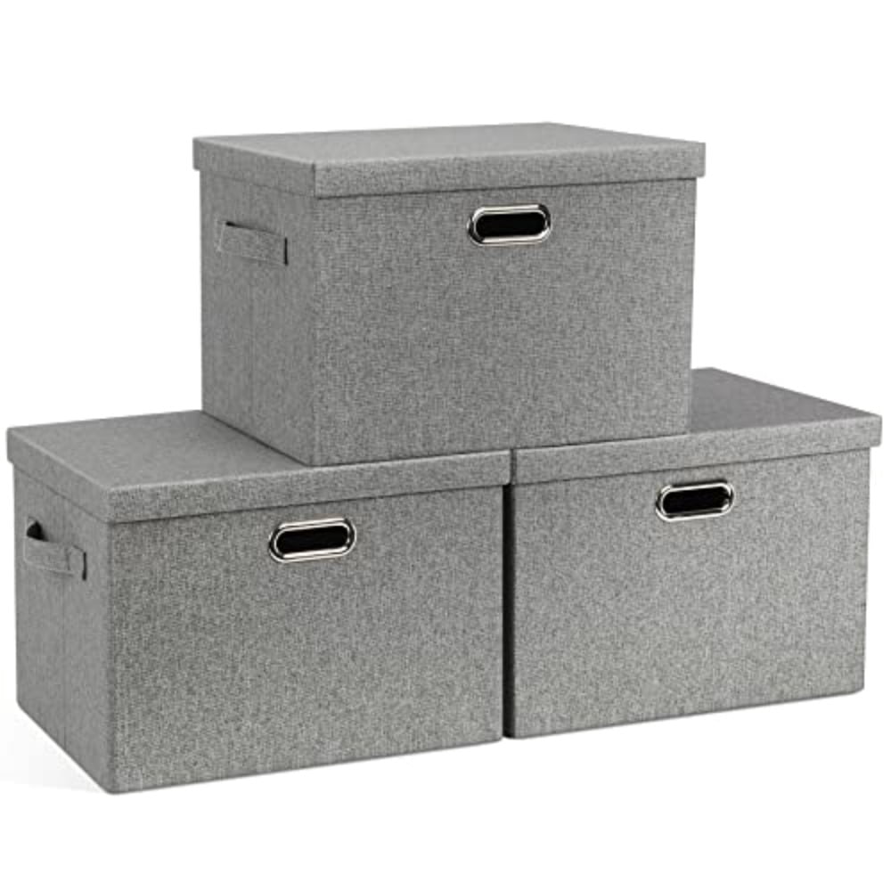 Large 17 36 Quart Collapsible Stackable Storage Bins with Lids 3 Packs ...