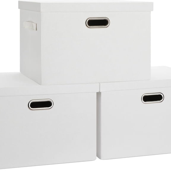 Large 17" 36 Quart Collapsible Stackable Storage Bins with Lids, 3 Packs White Linen Fabric Closet Boxes with Lids, Storage Cube Baskets Container Organizers for Bedroom Office(17 x12 x11)