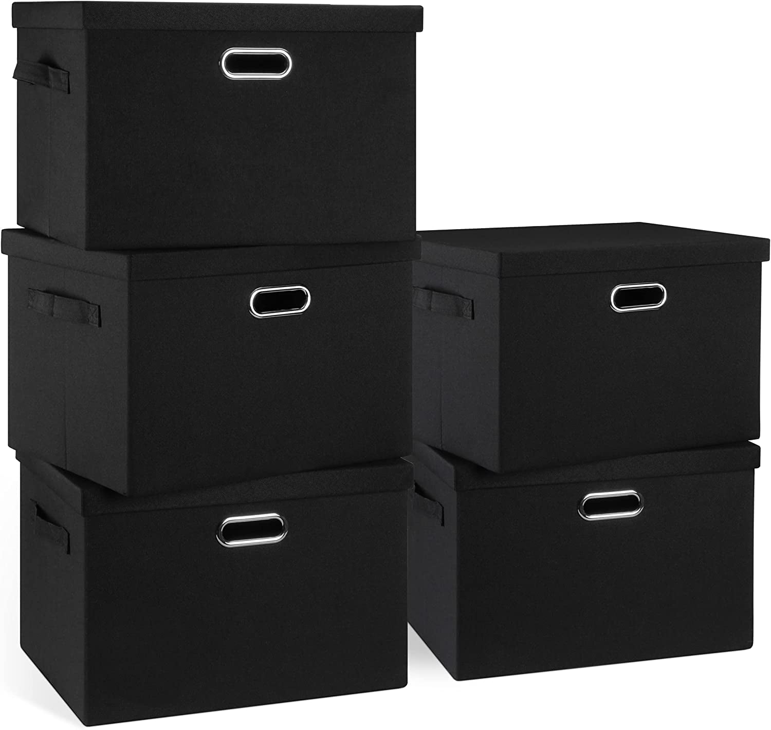 Large 17" 36 Quart Collapsible Stackable Storage Bins with Lids, 5 Packs Linen Fabric Closet Boxes with Lids, Storage Cube Baskets Container Organizers for Bedroom Office(17 x12 x11)