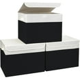 thumbnail image 1 of Large 17" 42 Quarts Collapsible Stackable Storage Bins with Lids [3-Pack] Foldable Fabric Linen Storage Boxes Cube, Closet Organizer Baskets with Label for Home (16.7 x 12 x 12", Black & White), 1 of 15