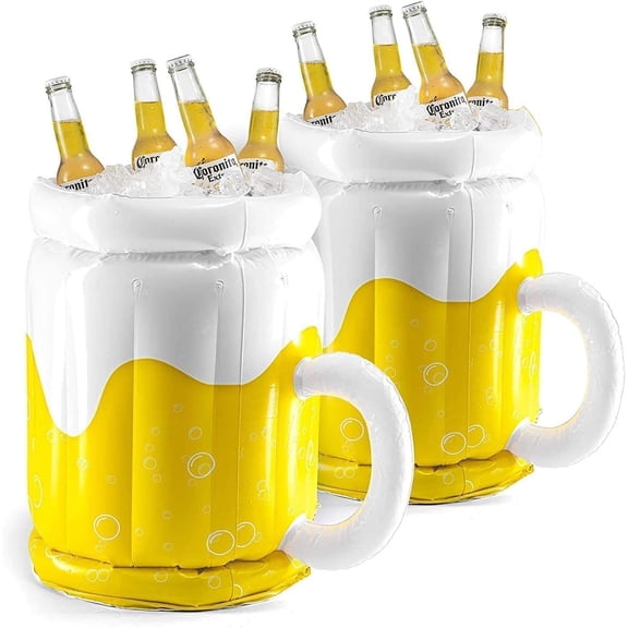 Large 17.71" Inflatable Cooler 2Pack Beer Mug Floating Drink Chiller for Pool Party Summer Gathering Bachelor Party Decor