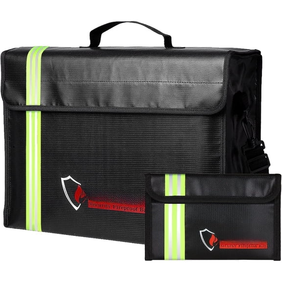 Large (17 x 12 x 5.8 inches) Fireproof Bag with Reflective Strip, Water Resistant Fireproof Document Bag Safe for , Documents and Valuables Storage