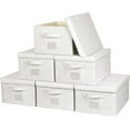 thumbnail image 1 of Large 17''x12'' Quart Collapsible Stackable Storage Bins with Lids, 6 Packs Off White Fabric Closet Boxes with Lids, Storage Cube Baskets Container Organizers for Bedroom Office(17''x12.2x''8''), 1 of 14