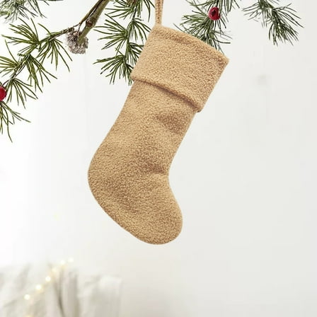 Large 18 Inch Plush Christmas Stocking with Ribbon Loop for Holiday Decor and Gift Giving