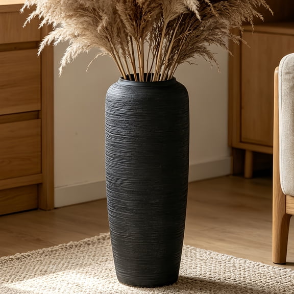Large 19.7" Rustic Ceramic Floor Vase, Vintage Farmhouse Decor for Living Room, Entryway, Table, Perfect for Dried Flowers, Pampas Grass & Branches