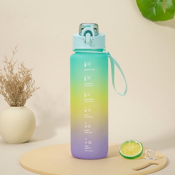 Large 1L Sports Water Bottle with Straw Leak Proof Motivational Time Marker forand Outdoor Use