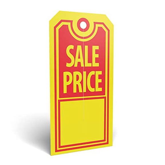 Large (2.375" X 4.75") Red/Yellow Sale Price Button Slot Merchandise Tag. Case of 2,000 Tags.