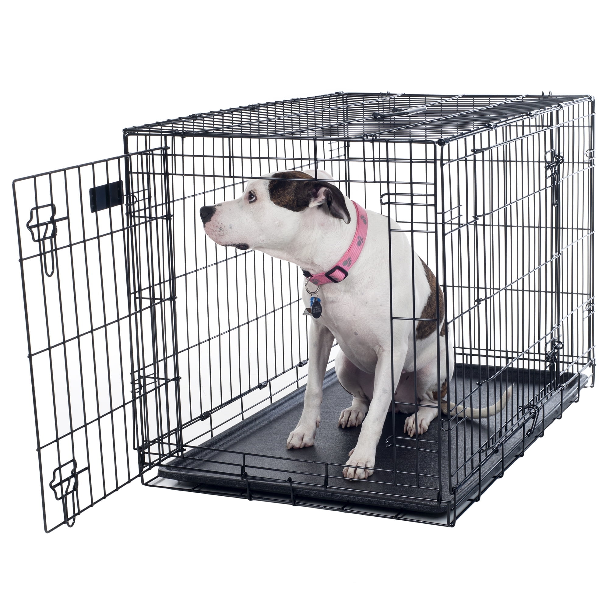 36-inch Dog Crate - Double Door Pet Kennel with Divider Panel - Foldable Dog Cage with Carry Handle for Portability and Storage by PETMAKER (Black)