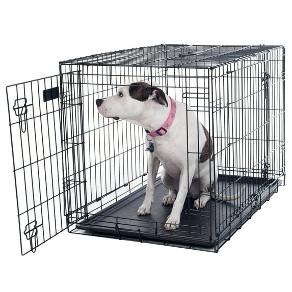 36-inch Dog Crate - Double Door Pet Kennel with Divider Panel - Foldable Dog Cage with Carry Handle for Portability and Storage by PETMAKER (Black)