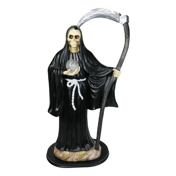 Large 2 Feet Tall Holy Death Santa Muerte Holding Scythe In Black Robe Statue