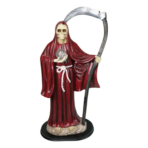 Large 2 Feet Tall Holy Death Santa Muerte Holding Scythe In Red Robe Statue