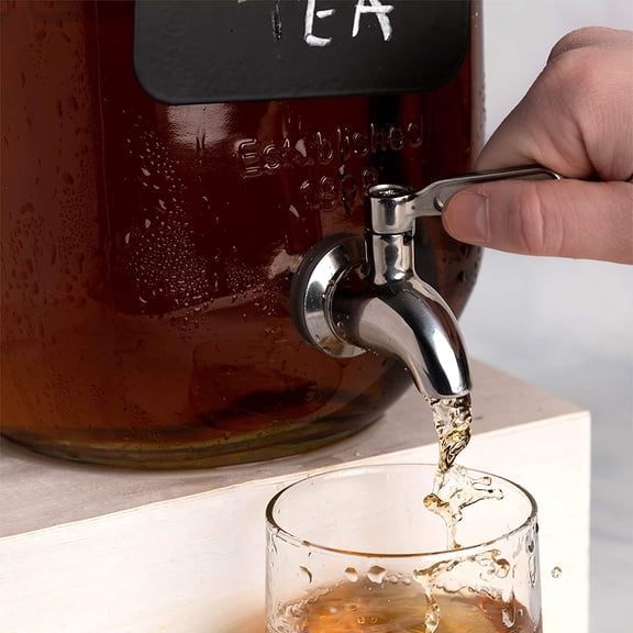 Large 2-Gallon Glass Beverage Dispenser with Ice & Fruit Infusers, Stainless Steel Spigot, Wide Mouth Mason Jar for Lemonade, Kombucha, and More