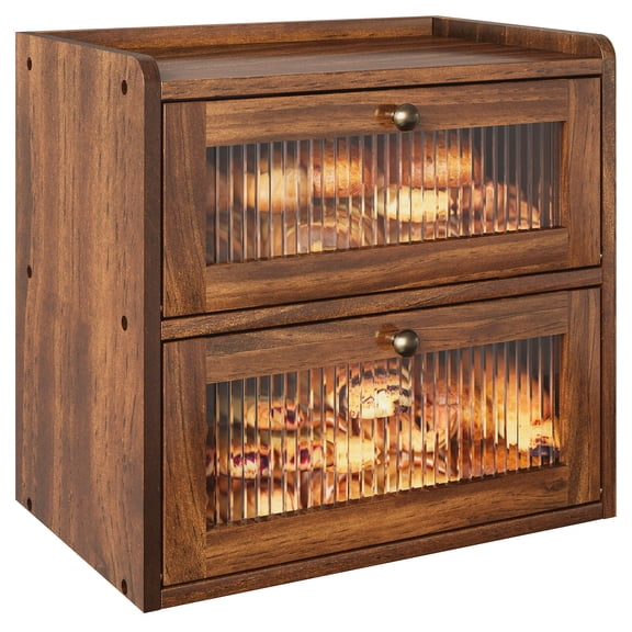 Large 2-Layer Bamboo Bread Box for Kitchen Countertop, Bread Storage Container with Ventilation Holes & Clear Acrylic Window, Extra Top Shelf Storage for Homemade Loaves & Baked Goods