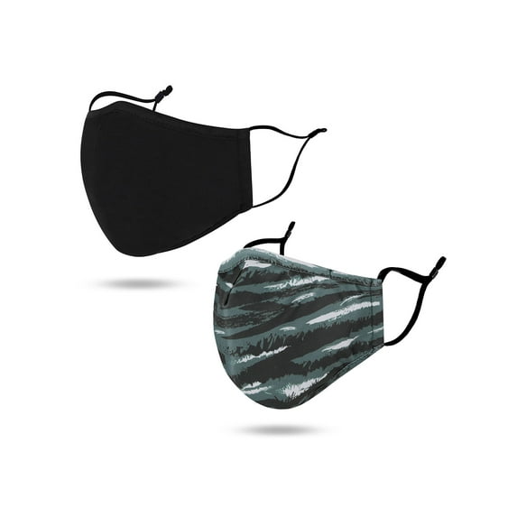 Large 2 Layers Men Cloth Face Mask Reusable Washable with Adjustable Nose Wire and Ear Loops, 2 Pack_Black/Green Grundge