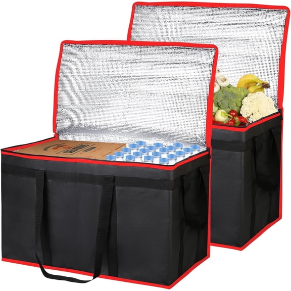 Large 2-Pack Insulated Food Delivery Bag, XXXL Grocery Shopping/Catering/Pizza Cooler Bags, Rideshare Delivery Bag, Dashers Cold/Hot Styrofoam Carrier for Travel/Shopping/Catering/Car