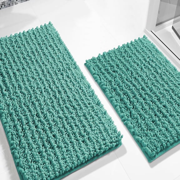 Large 2 Piece Set Turquoise Soft Cozy Plush Chenille Bath Mat Bathroom Rug