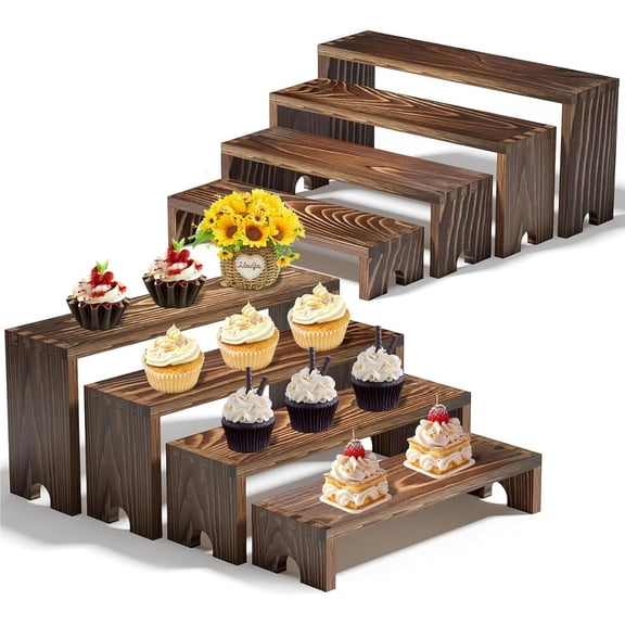 Large 2 Set Stackable Wooden Cupcake Stand Tiered Riser Display Stands for Vendor Events Vendor Booth Display Items Farmhouse Decor Wood Dessert Table Display Set (Dark Brown, 2Pack)