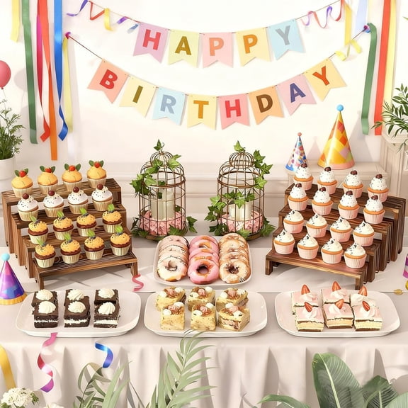 Large 2 Set Stackable Wooden Cupcake Stand Tiered Riser Display Stands for Vendor Events Vendor Booth Display Items Farmhouse Decor Wood Dessert Table Display Set (Dark Brown, 1Pack)