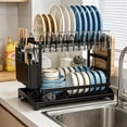 thumbnail image 1 of Large 2 Tier Dish Drying Rack with Drainboard, Rustproof Stainless Steel Kitchen Dish Drainer Set with Utensil/Cup/Cutting Board Holder, Space Saving Countertop Organizer, Black, 1 of 6